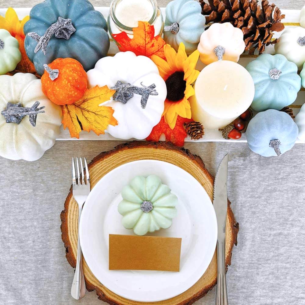 multi-color faux pumpkin table setting