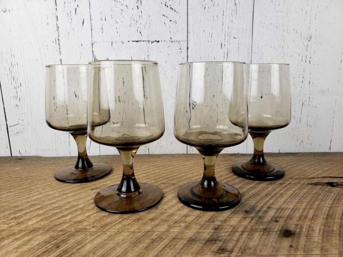 vintage smoked wine glass set