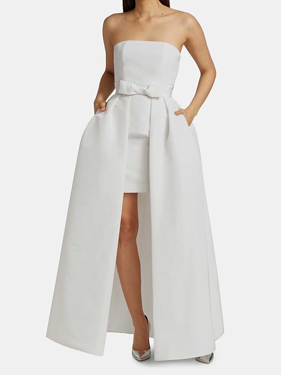 Wedding dress with a short underskirt and long over skirt