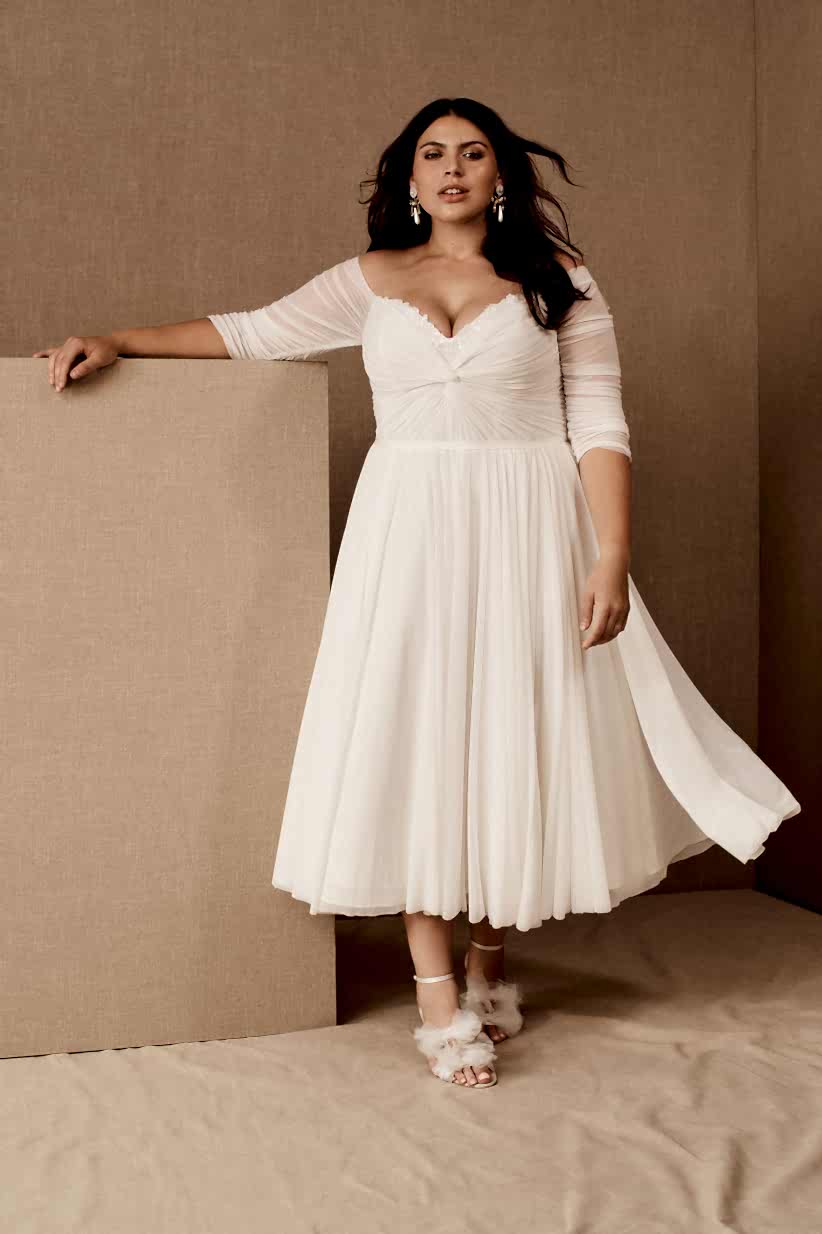 curve friendly tea length spring wedding dress