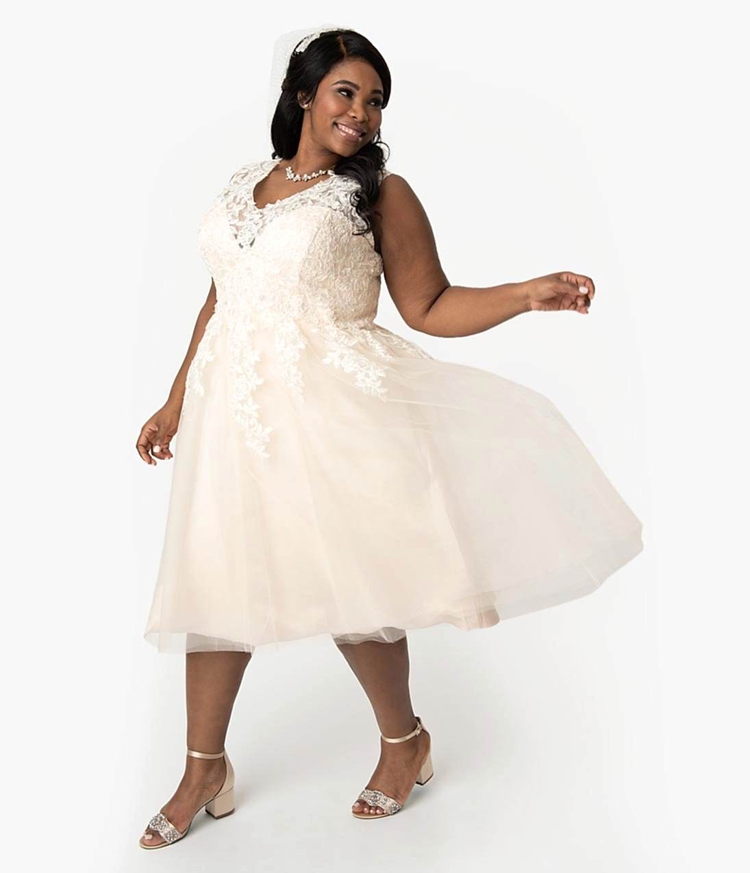 plus size tea length vintage style wedding dress