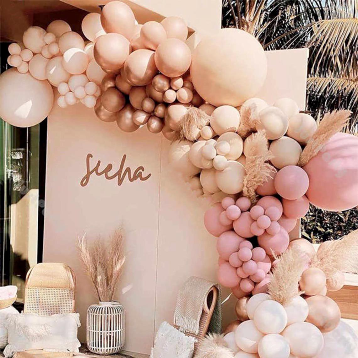neutral balloon backdrop