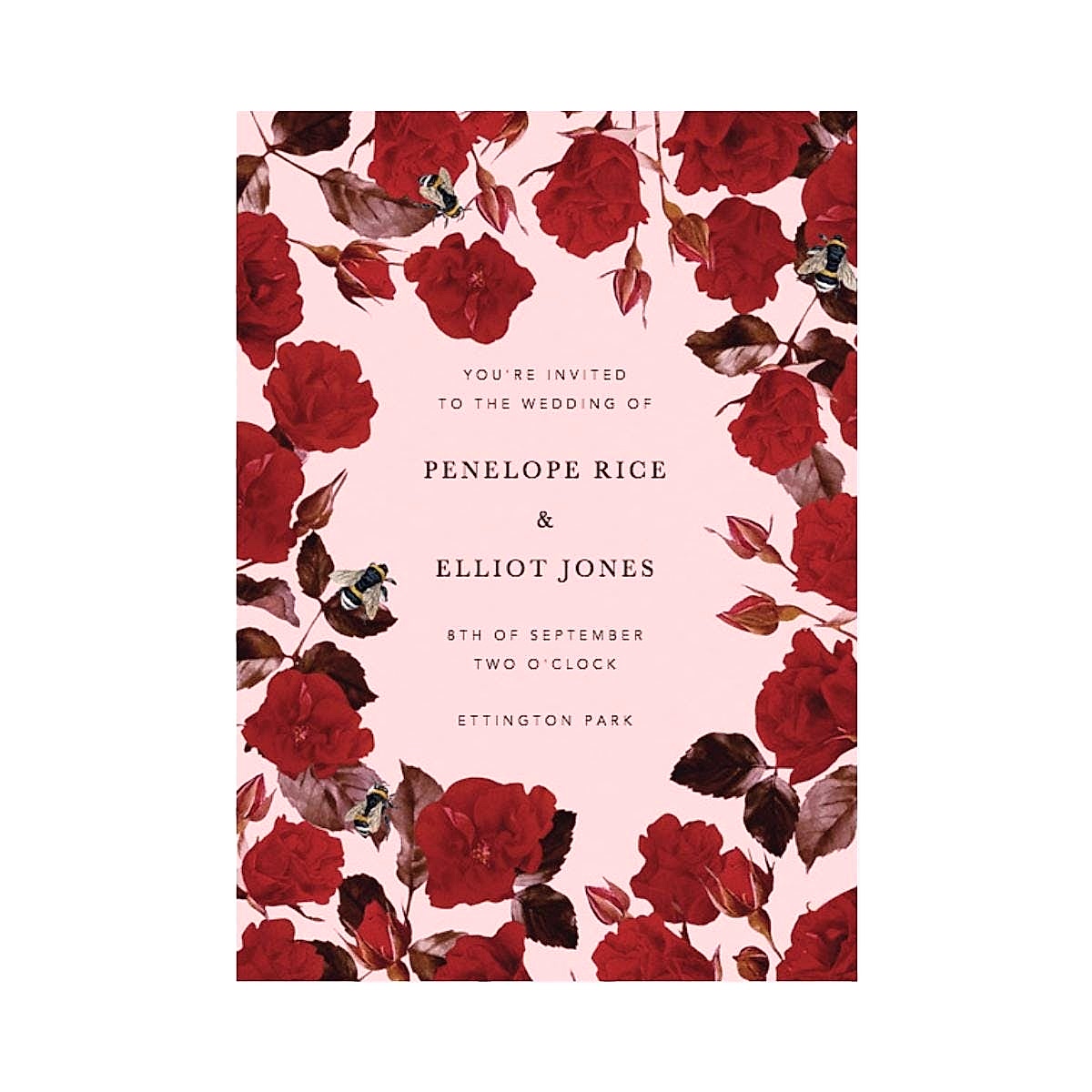 romantic red rose wedding invitation