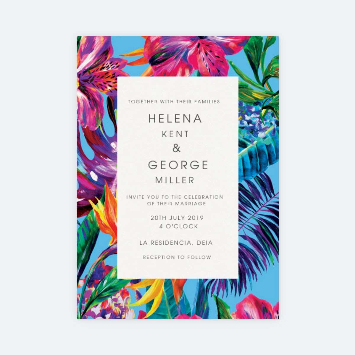 bright tropical wedding invitation