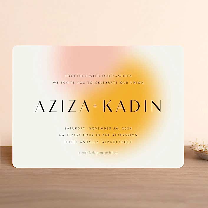 layered orange and pink cheap wedding invitation
