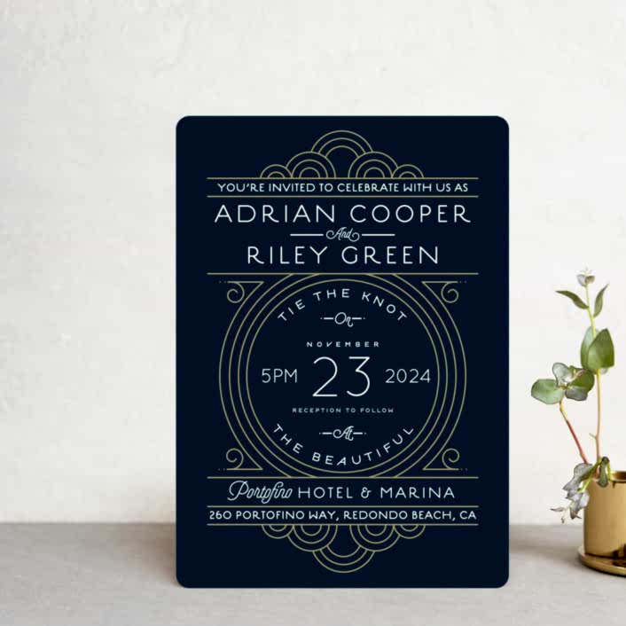 navy deco invitation