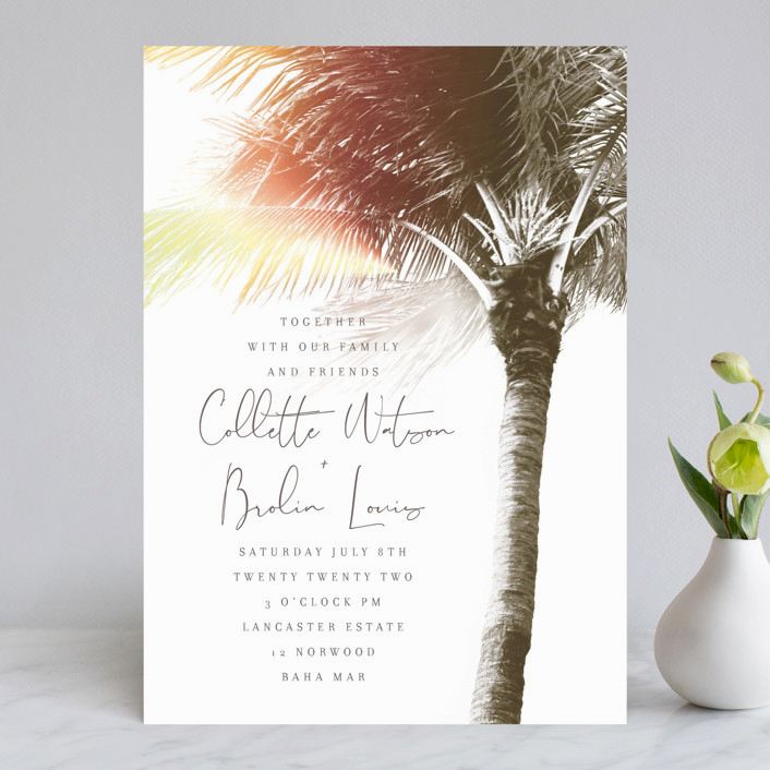 modern palm tree wedding invitation 