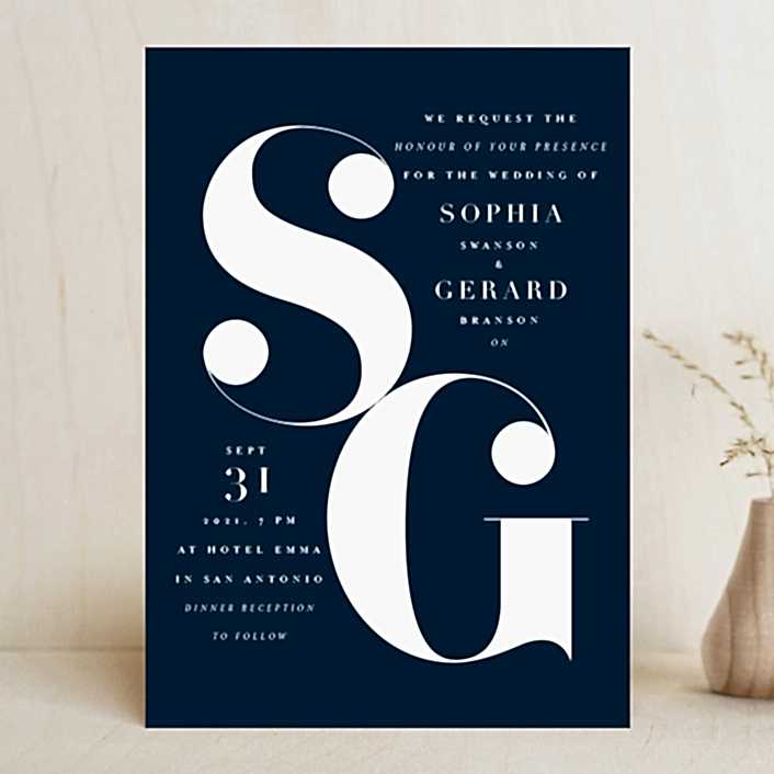 cheap wedding invitation with bold initial details