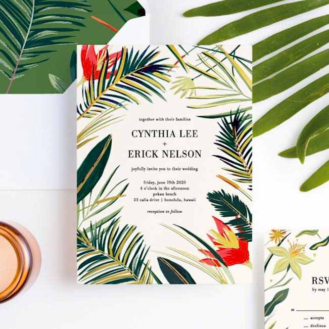 tropical themed wedding invite