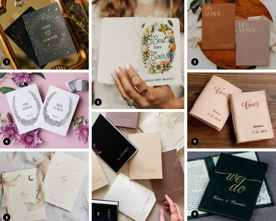 Collage image of wedding vow books from Etsy