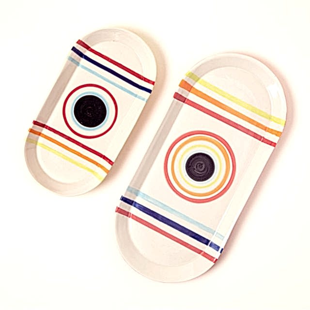 rainbow striped serving platters
