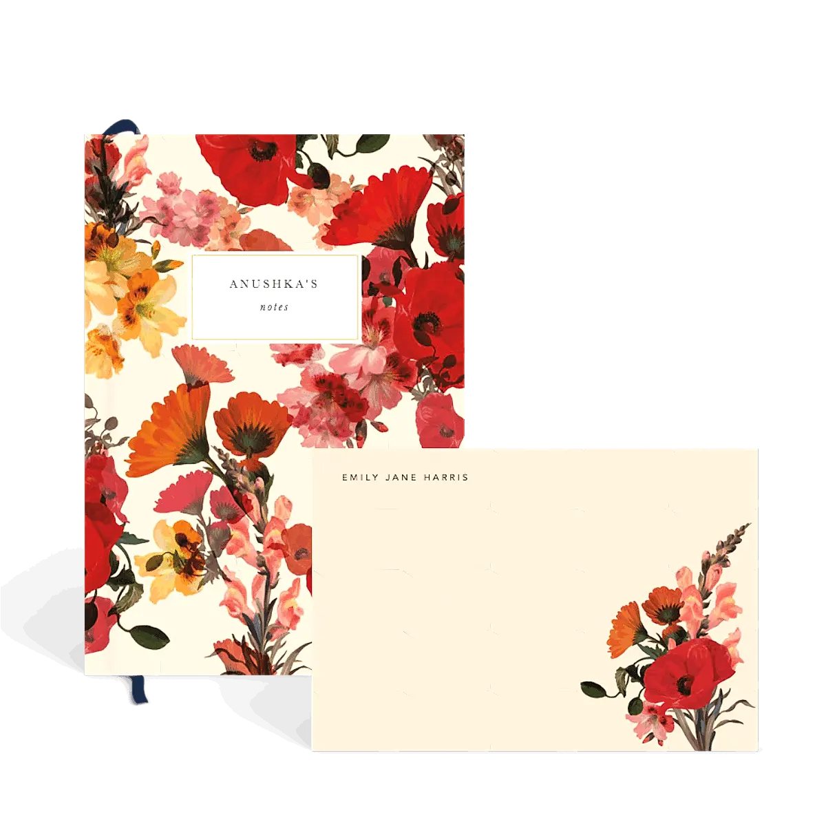 pink and red floral stationery set