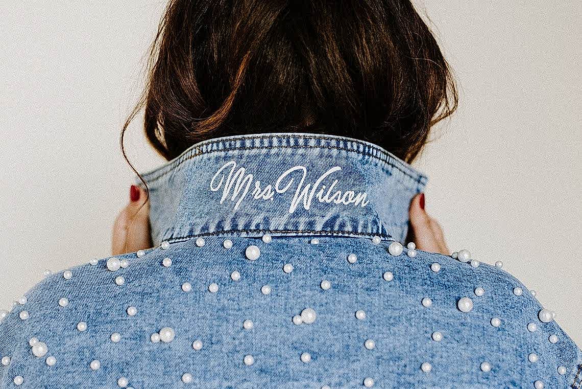 denim jacket bedazzled with pearls