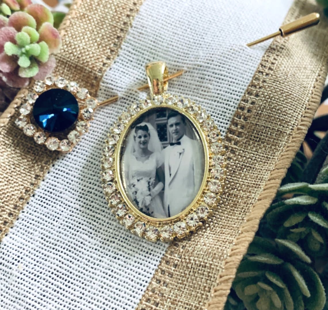 rhinestone photo bouquet pin