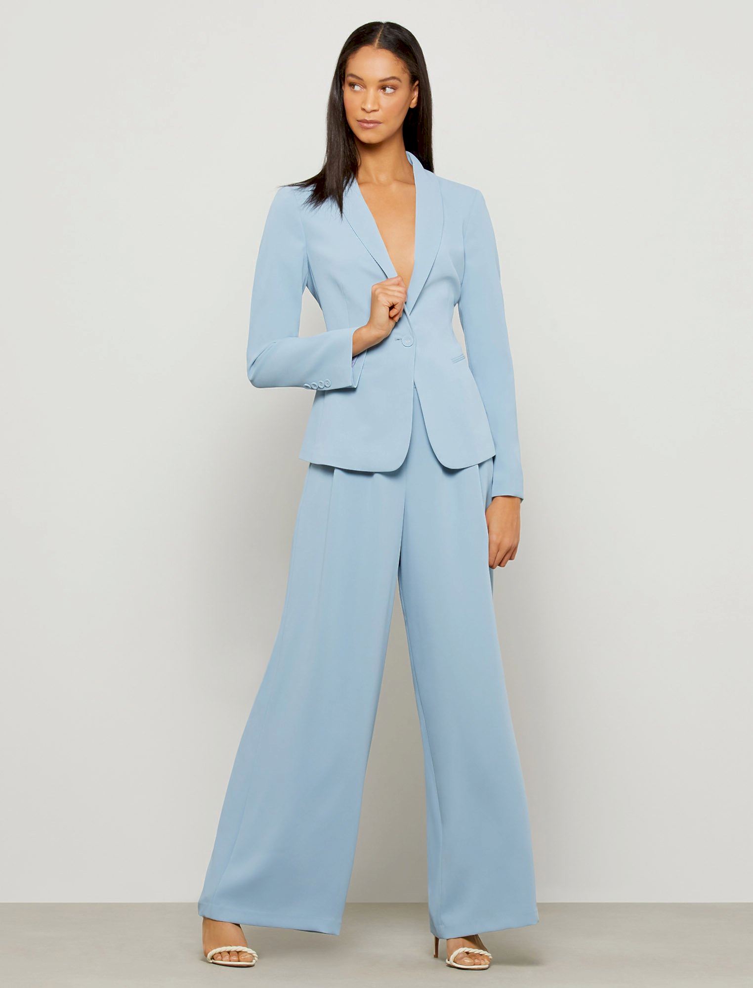 woman wearing blue suit