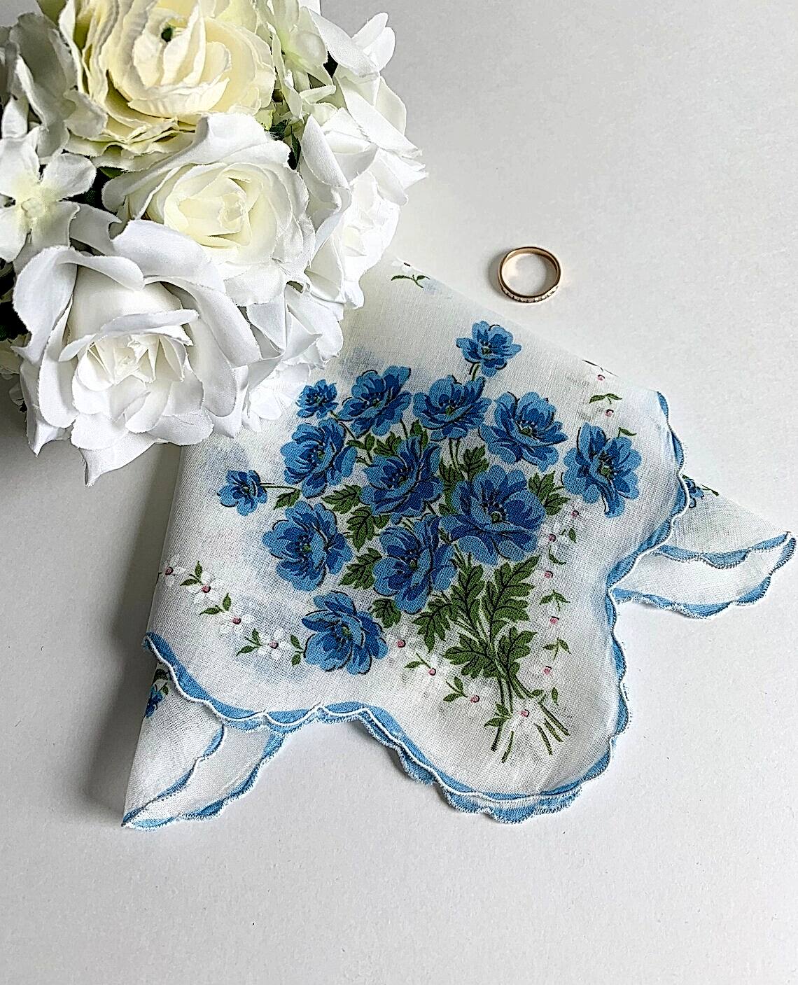 blue floral handkerchief