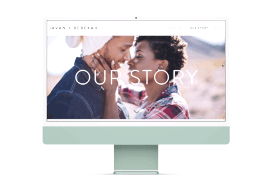Computer screen showing moving image of a wedding website