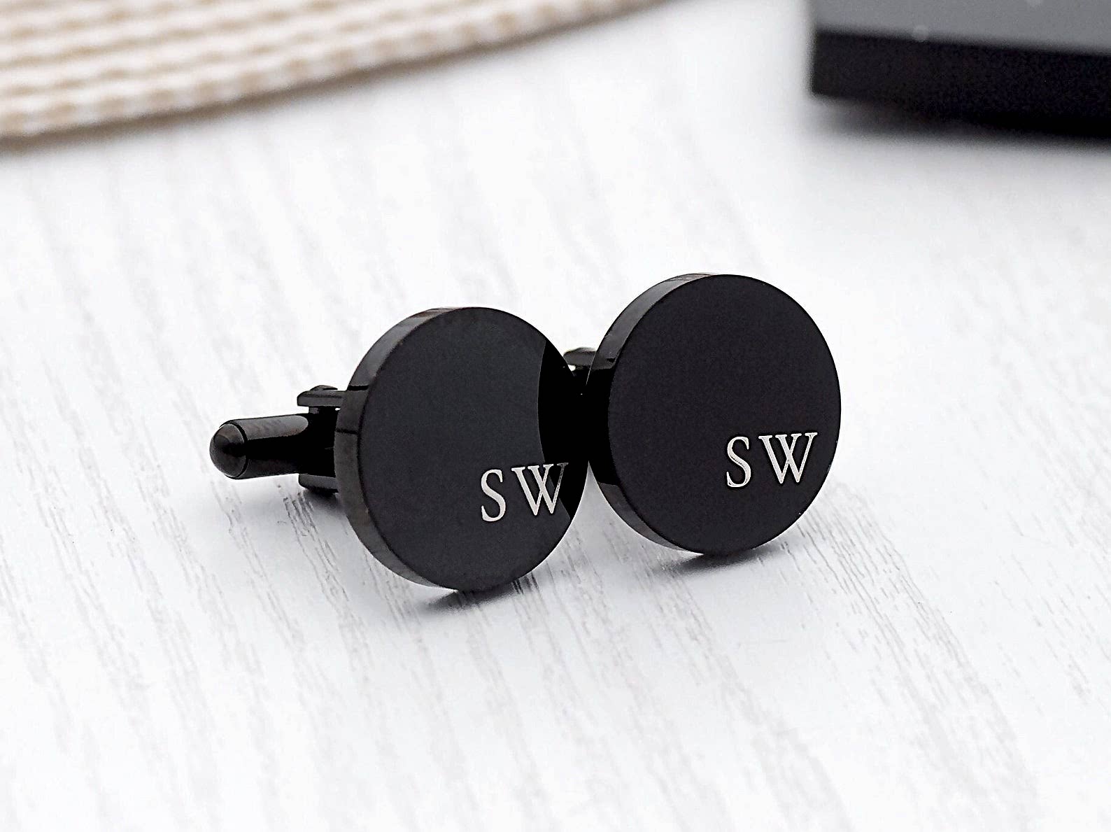 personalized round black cufflinks
