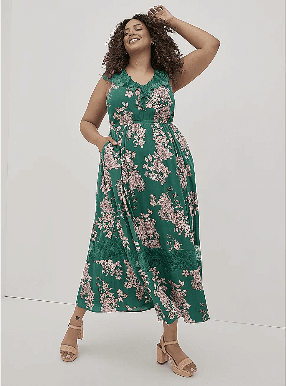 green floral print smocked waist dress