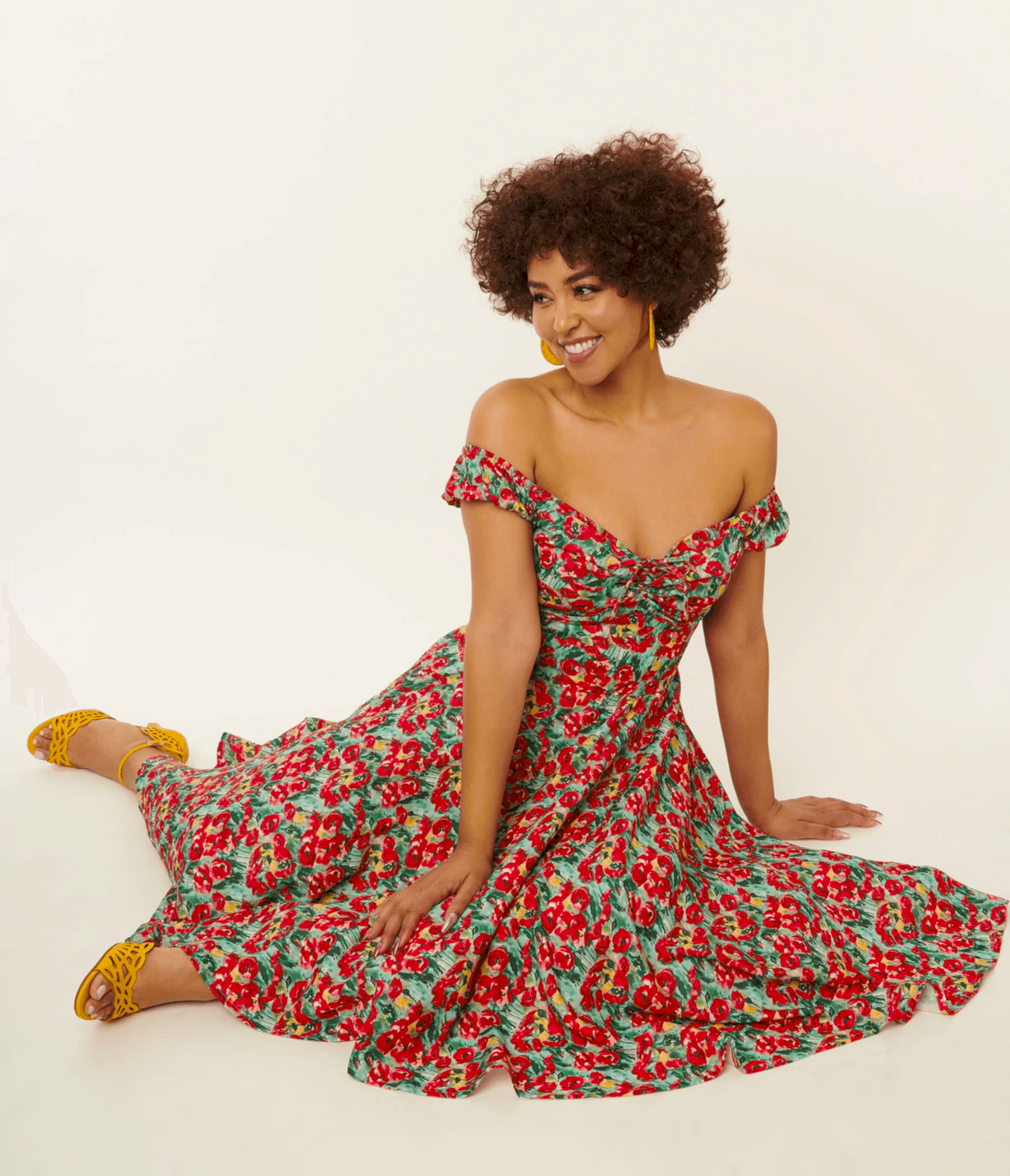 retro green and red floral summer wedding guest dress