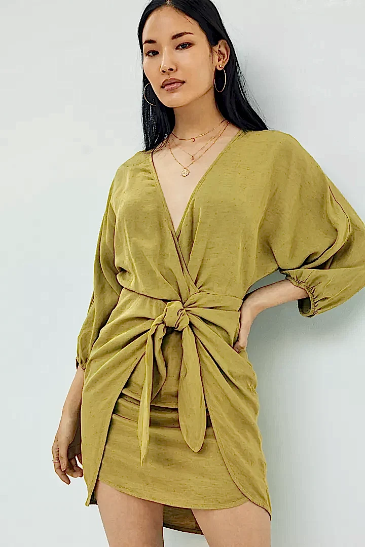 green puff sleeve summer wedding guest dress