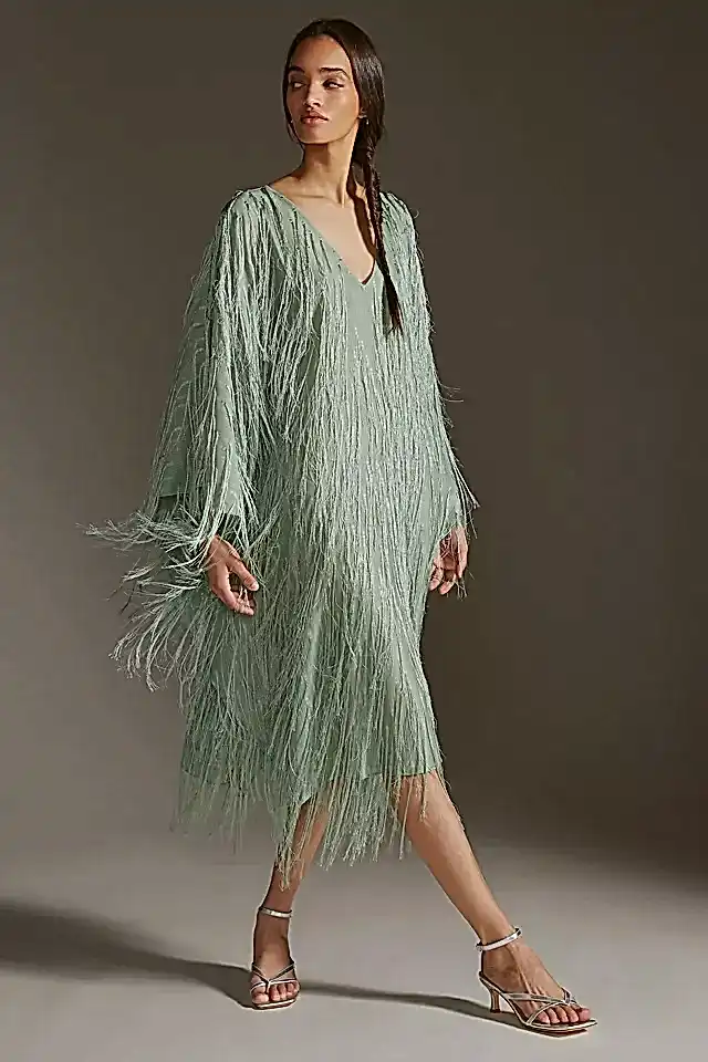 blue fringe caftan summer wedding guest dress