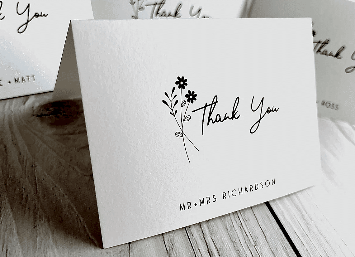 simple flower personalized thank you card